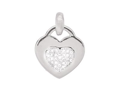Pendente Motivo Cuore, Diamante Al Centro 0,05 Ct, Altezza 10 Mm, Oro Bianco 18 Kt