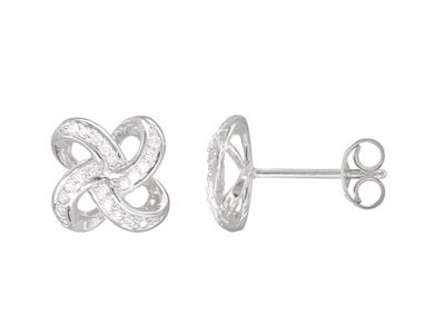 Orecchini Con Motivo A Nodi Circolari, Diamanti Da 0,10 Ct, 8 Mm, Oro Bianco 18 K