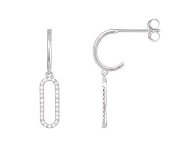 Orecchini Pendenti, Motivo Rettangolare 20 Mm, Diamanti 0,15 Ct, Oro Bianco 18k