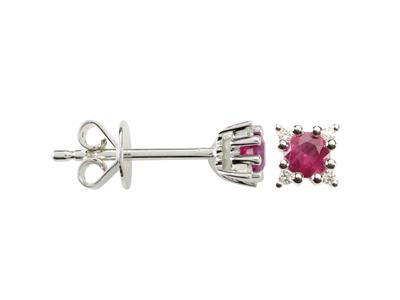 Orecchini Solitari 3 Mm, Rubino 0,28 Ct E Diamanti 0,04 Ct, Oro Giallo 18k