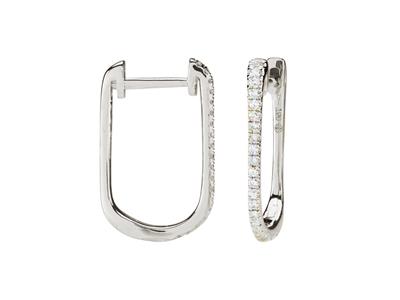 Orecchini A Cerchio Ovali, Altezza 15 Mm, Diamanti 0,11 Carati, Oro Bianco 18 Carati