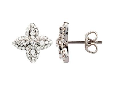 Orecchini Con Motivo Floreale, 4 Petali, Altezza 12 Mm, Diamanti 0,35 Carati, Oro Bianco 18 Carati