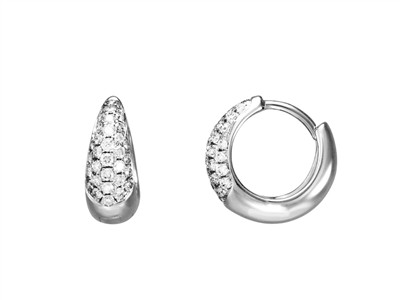 Orecchini A Cerchio Forma Goccia, Diamanti 0,28 Ct, Diametro Interno 7mm, Oro Bianco 18 Kt - Immagine Standard - 1