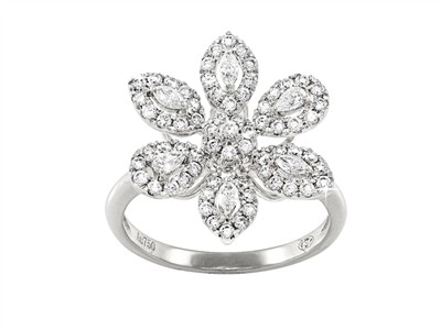 Anello Flora 6 Petali 19 Mm, Diamanti 0,72 Ct, Oro Bianco 18 Kt, Misura 54 - Immagine Standard - 1