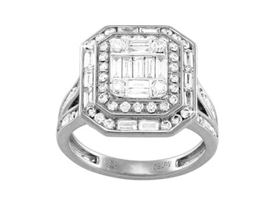 Anello Majestic 17 X 15 Mm, Diamanti Rotondi E Baguette 1,49 Ct, Oro Bianco 18 Kt, Misura 56 - Immagine Standard - 1