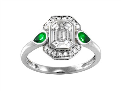 Anello Cocktail 9 X 11 Mm, Diamantirotondi E Baguette 0,44 Ct, Smeral Di Taglio Pera 0,36 Ct, Oro Bianco