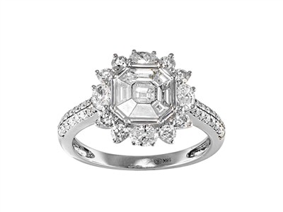 Anello Nova 12 Mm, Diamanti Rotondie Baguette 1,18 Ct, Oro Bianco 18 Kt, Misura 56 - Immagine Standard - 1