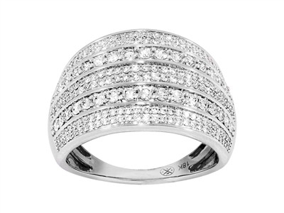 Anello Fascia 14 Mm, 5 File Diamanti Rotondi 0,90 Ct, Oro Bianco 18 Kt, Misura 52 - Immagine Standard - 1