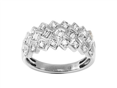 Anello C{leste 9 Mm, Diamanti Rotondi E Baguette 0,39 Ct, Oro Bianco 18 Kt, Misura 56 - Immagine Standard - 1