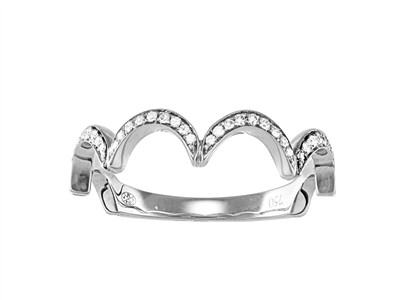Anello Onde 1,50 Mm, Diamanti 0,12 Ct, Oro Bianco 18 Kt, Misura 54 - Immagine Standard - 1