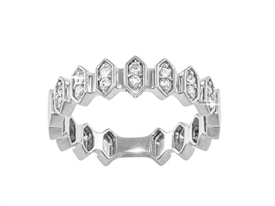 Anello Esagoni 5 Mm, Diamanti 0,14 Ct, Oro Bianco 18 Kt, Misura 52 - Immagine Standard - 1