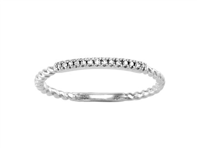 Anello Twist 1,60 Mm, Diamanti 0,04ct, Oro Bianco 18 Kt, Misura 54