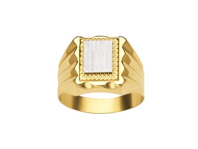 Anello Con Sigillo Rettangolare Liscio 15 Mm, Oro Bicolore 18 Ct, Dito 56 Chiuso