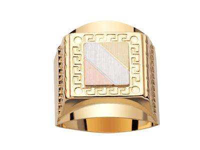 Anello Con Sigillo Quadrato, Centro 3 Ors, Bordo Decorato 24 Mm, Oro Giallo 18 Ct, Dito 64