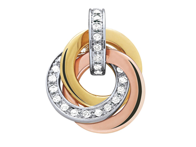 Pendente Multi-anello, Diamanti 0,21 Ct, 3 Ori 18k