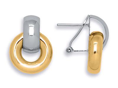 Orecchini Da 14 Mm, Anello Grigio In Cerchio Giallo, Oro Bicolore 18k