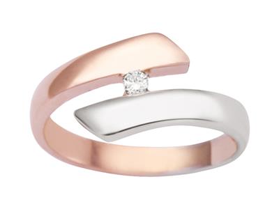 Anello Con Diamante Da 0,05 Ct, Orobicolore Rosso E Grigio 18k, Dito 58 - Immagine Standard - 1