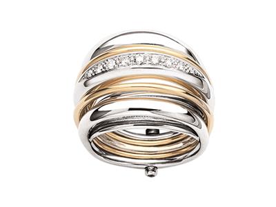 Anello Con 5 Perle, Diamanti 0,20 Carati, Oro Bicolore 18 Ct, Dito 54 - Immagine Standard - 1