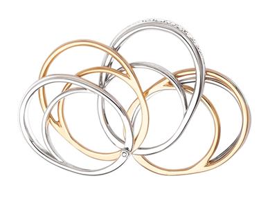 Anello Articolato A 5 Anelli, Diamanti 0,20 Ct, Oro Bicolore 18 Kt, Dito 54 - Immagine Standard - 3