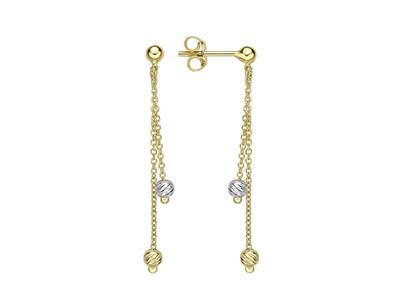 Orecchini Con Sfere Da 2,75 MM Su 2 Catene Da 35 Mm, Oro Bicolore 18 Ct.