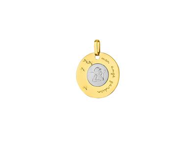 Medaglia Disco Angelo 18 MM Massiccio, Oro 18k Bicolore