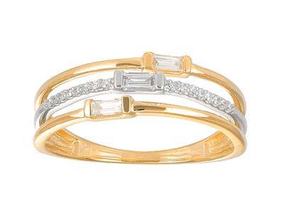 Anello A Tre File, Diamanti Tondi Ebaguette 0,20 Ct, Oro Bicolore 18k , Dito 48 - Immagine Standard - 1