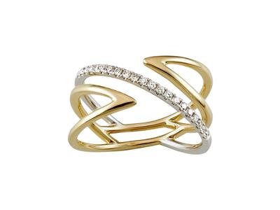 Anello Incrociato, Diamanti 0,18 Ct, Oro Bicolore 18 Kt, Dito 58 - Immagine Standard - 1