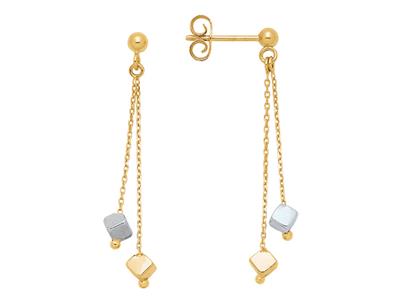 Orecchini A Doppia Catena 35 Mm, 2 Cubi 3,1 Mm, Oro 18 Ct. - Immagine Standard - 1