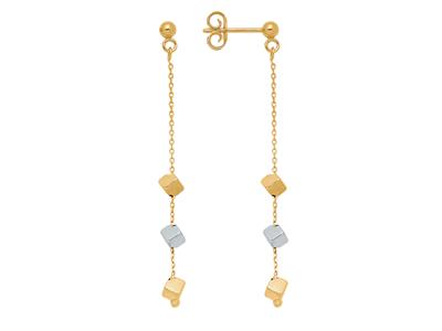 Orecchini Pendenti A Catena 45 Mm, 3 Cubi 3,1 Mm, Oro Bicolore 18k