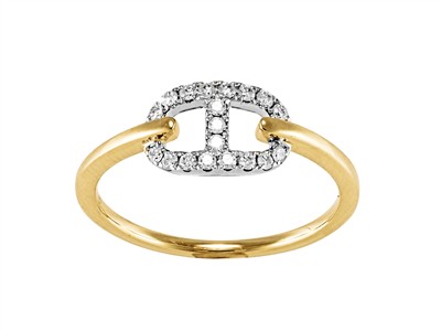 Anello Maglia Marina 7 X 11 Mm, Diamanti 0,16 Ct, Oro Bicolore 18 Kt, Misura 56 - Immagine Standard - 1