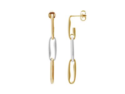 Orecchini, 3 Maglie Rettangolari Fantasia, 45 X 6 Mm, Tubo Cavo, Oro Bicolore 18 Ct.