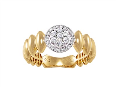 Anello Godronato 6 Mm, Centro Pastiglia 8 Mm, Diamanti Rotondi 0,30 Ct, Oro Bicolore 18 Kt, Misura 56 - Immagine Standard - 1