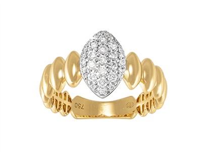 Anello Godronato 6 Mm, Centro Navette 11 X 7 Mm, Diamanti Rotondi 0,28ct, Oro Bicolore 18 Kt, Misura 54 - Immagine Standard - 1