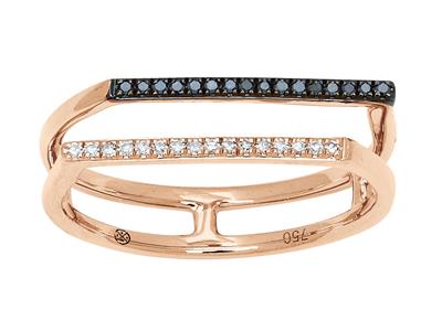 Anello A Doppia Linea Con Diamanti Bianchi 0,05 Ct E Diamanti Neri 0,05 Ct, Oro Rosa 18 Ct, Misura 52 - Immagine Standard - 1