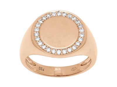 Anello Con Sigillo Rotondo, Diamanti 0,26 Ct, Oro 18k Rosa, Dito 53