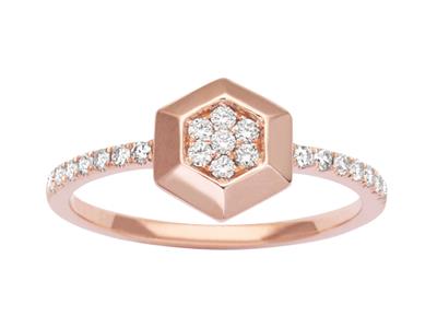 Anello Solitario Con Esagono Incastonato, Diamanti 0,18 Carati, Oro Rosa 18 Ct, Dito 54 - Immagine Standard - 1