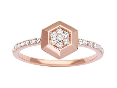 Anello Solitario Con Incastonatura Hexagoneserti Illusion, Diamanti 0,18 Ct, Oro Rosso 18 Kt, Dito 56 - Immagine Standard - 1