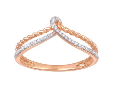 Anello A Doppia Fila, Torsione E Asola, Diamanti 0,09 Ct, Oro Rosso 18k, Dito 50 - Immagine Standard - 1
