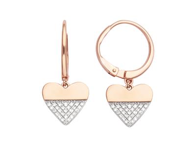 Orecchini Cuore 25 Mm, Diamanti 0,16ct, Oro Rosa 18k