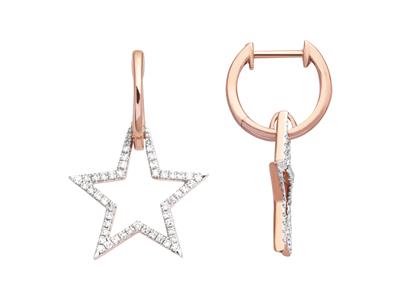 Orecchini Star 25 Mm, Diamanti 0,27ct, Oro Rosa 18k