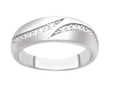 Anello Con Motivo Di Virgules E Zirconia, 6 Mm, Argento 925 Rodiato, Dito 53 - Immagine Standard - 1