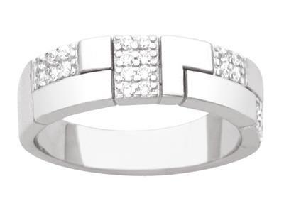 Anello Con Motivo Quadrati E Zirconi, 5 Mm, Argento 925 Rodiato, Dito 51 - Immagine Standard - 1