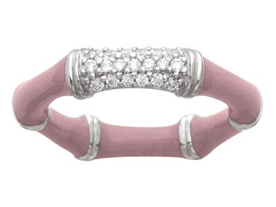 Anello Bamb Con Smalto Rosa Anticoe Zirconi, 4 Mm, Argento 925 Rodia To, Dito 52