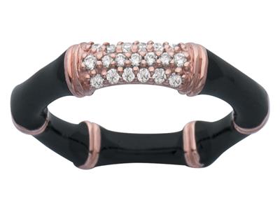 Anello Bamboo In Smalto Nero E Zirconi, 4 Mm, Argento 925, Dito 58 - Immagine Standard - 1