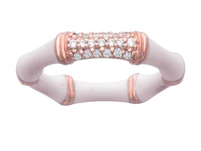 Anello Bamboo Con Smalto Rosa Cipria E Zirconi, 4 Mm, Dito 58 - Immagine Standard - 1