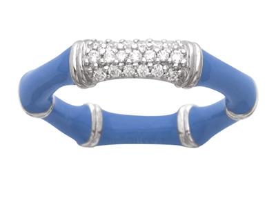 Anello Bambou Con Smalto Blu Reale E Zirconi, 4 Mm, Dito 52