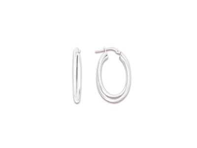 Orecchini A Cerchio, 2 Tubi Ovali Lisci Incrociati, Altezza 15 Mm, 3 Cm, Argento 925 Rodiato - Immagine Standard - 1