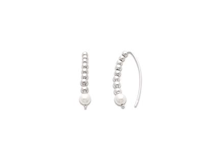 Orecchini A Perno A Forma Di Pera, Sfera E Perla Bianca, 30 Mm, Argento 925 Rodiato - Immagine Standard - 1