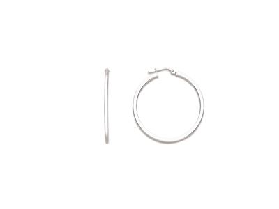 Orecchini A Cerchio In Tubo Quadrato Da 2 Mm, Diametro Interno 30 Mm, Argento 925 Rodiato