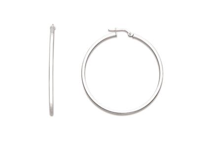 Orecchini A Cerchio, Tubo Quadrato 2 Mm, Diametro Interno 40 Mm, Argento 925 Rodiato